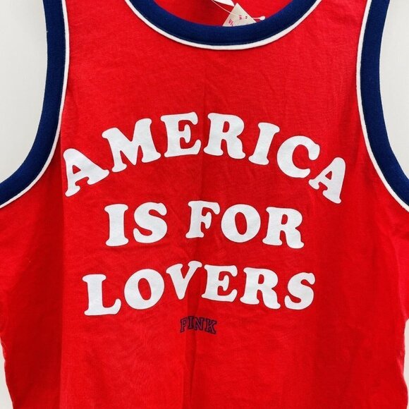 PINK Victorias Secret Womens Medium America is for Lovers Graphic Tank Top 246 - Picture 2 of 6